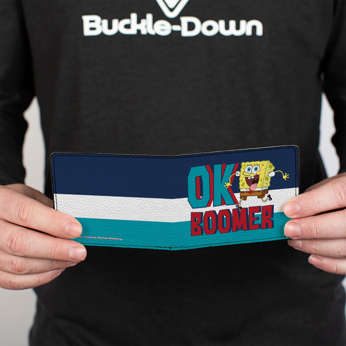 Bi-Fold Wallet - SpongeBob SquarePants OK BOOMER Tongue Out Pose Stripe Blues White
