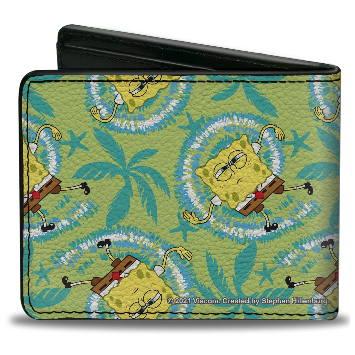 Bi-Fold Wallet - SpongeBob Wavy Noodle Arm Pose Tropical Tie Dye Green Blue White