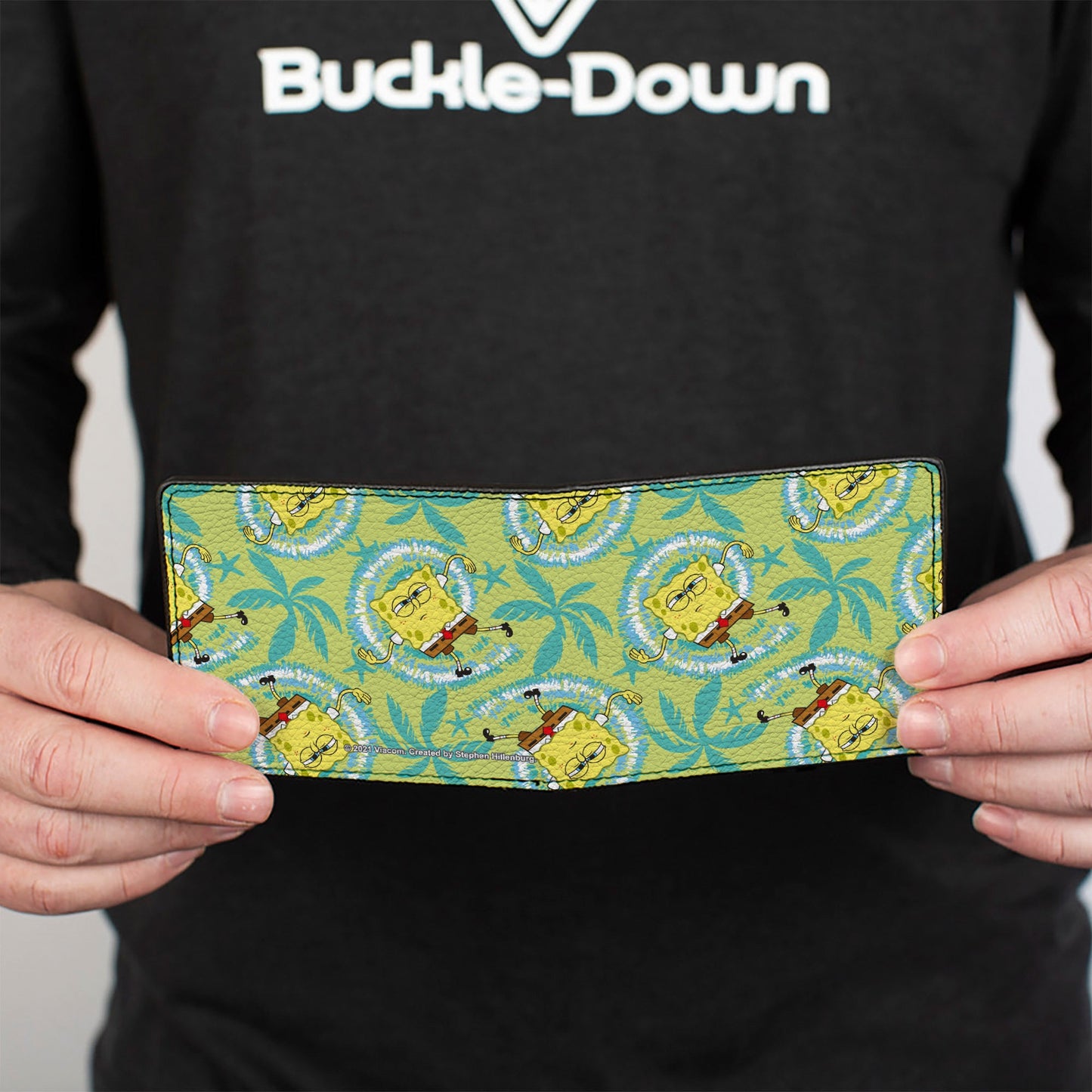 Bi-Fold Wallet - SpongeBob Wavy Noodle Arm Pose Tropical Tie Dye Green Blue White