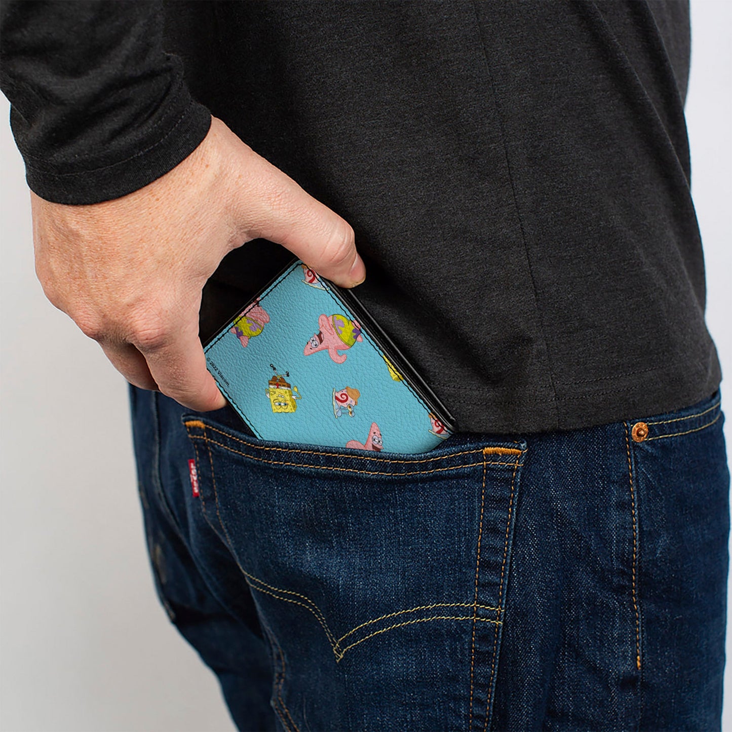 Bi-Fold Wallet - SpongeBob Patrick and Gary Poses Scattered Bright Blue