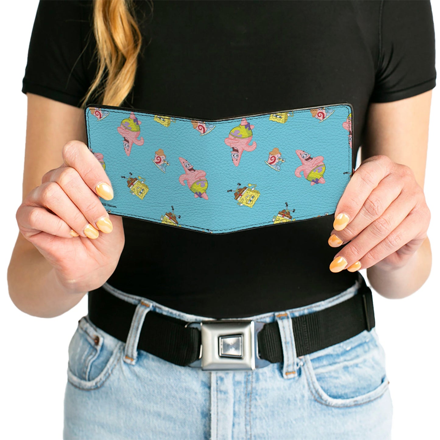 Bi-Fold Wallet - SpongeBob Patrick and Gary Poses Scattered Bright Blue
