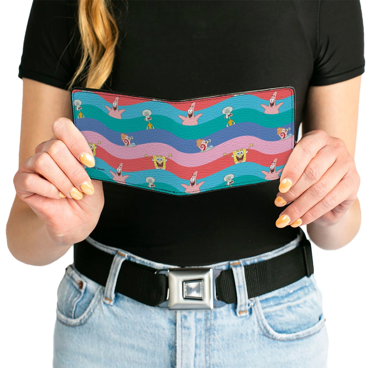 Bi-Fold Wallet - SpongeBob SquarePants and Friends Poses Wavy Stripe Blues Reds