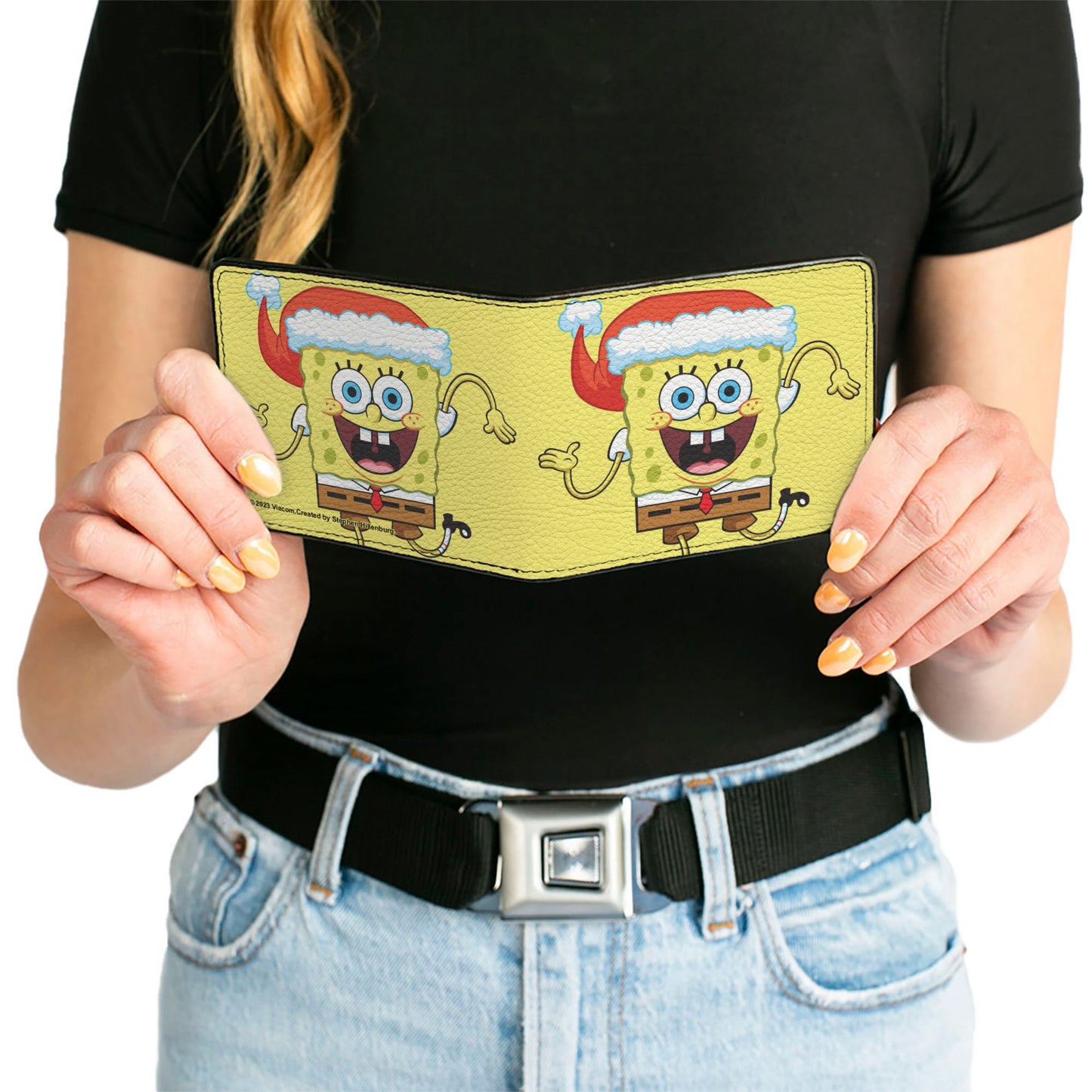 Bi-Fold Wallet - SpongeBob SquarePants Wavy Arms Santa Holiday Christmas Pose Yellow