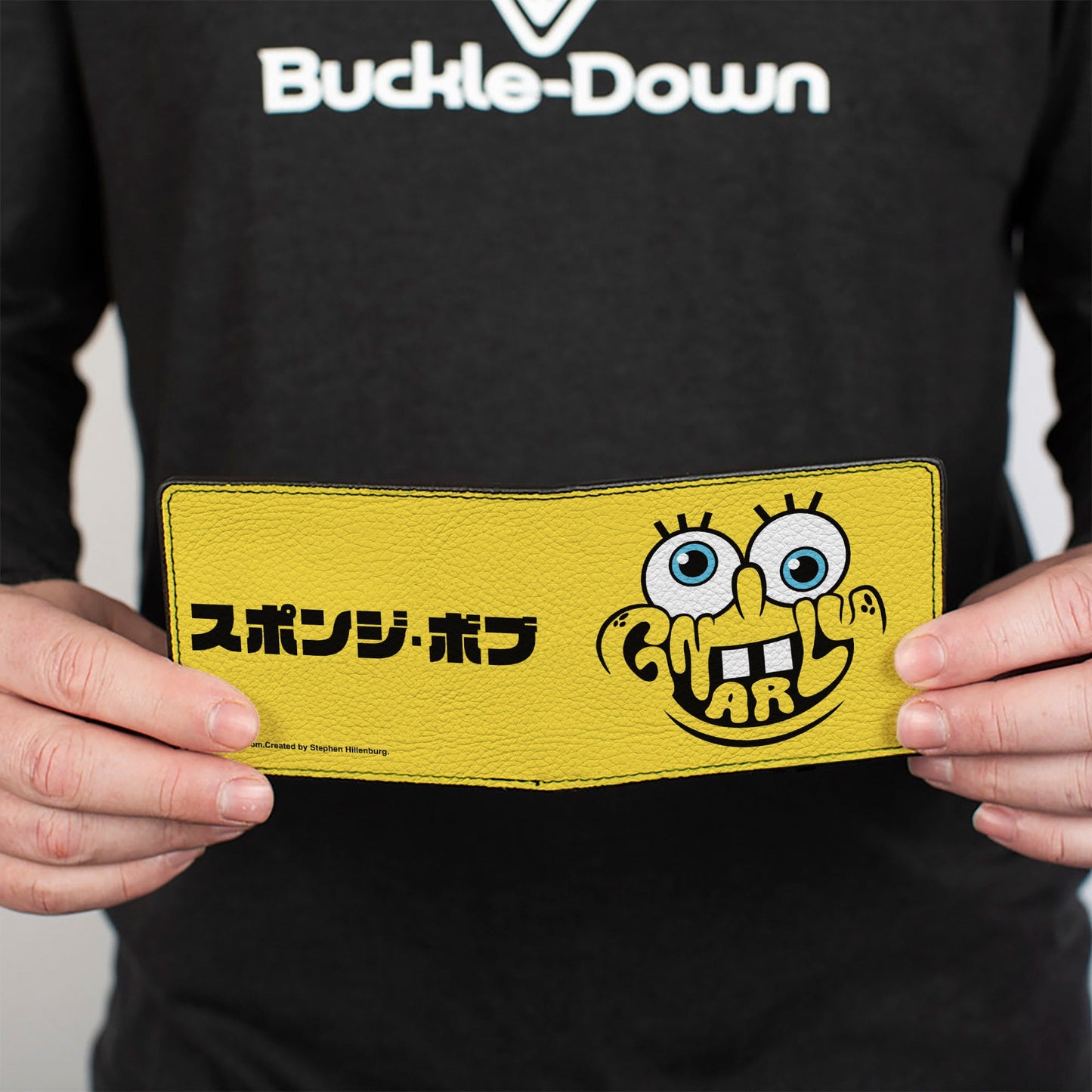 Bi-Fold Wallet - SpongeBob SquarePants GNARLY Face and Japanese Text Yellow/Black