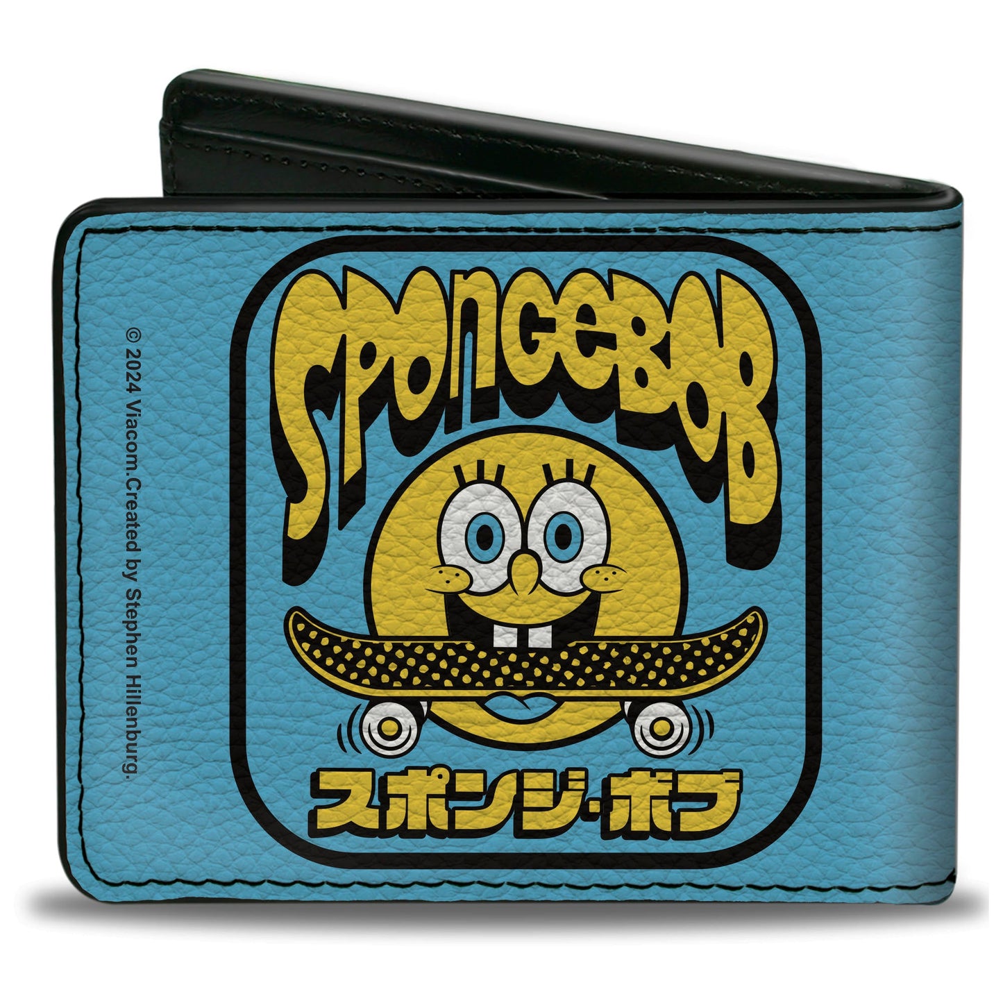 Bi-Fold Wallet - SpongeBob SquarePants Skateboard Smile Face and Japanese Text Blue/Black/Yellow