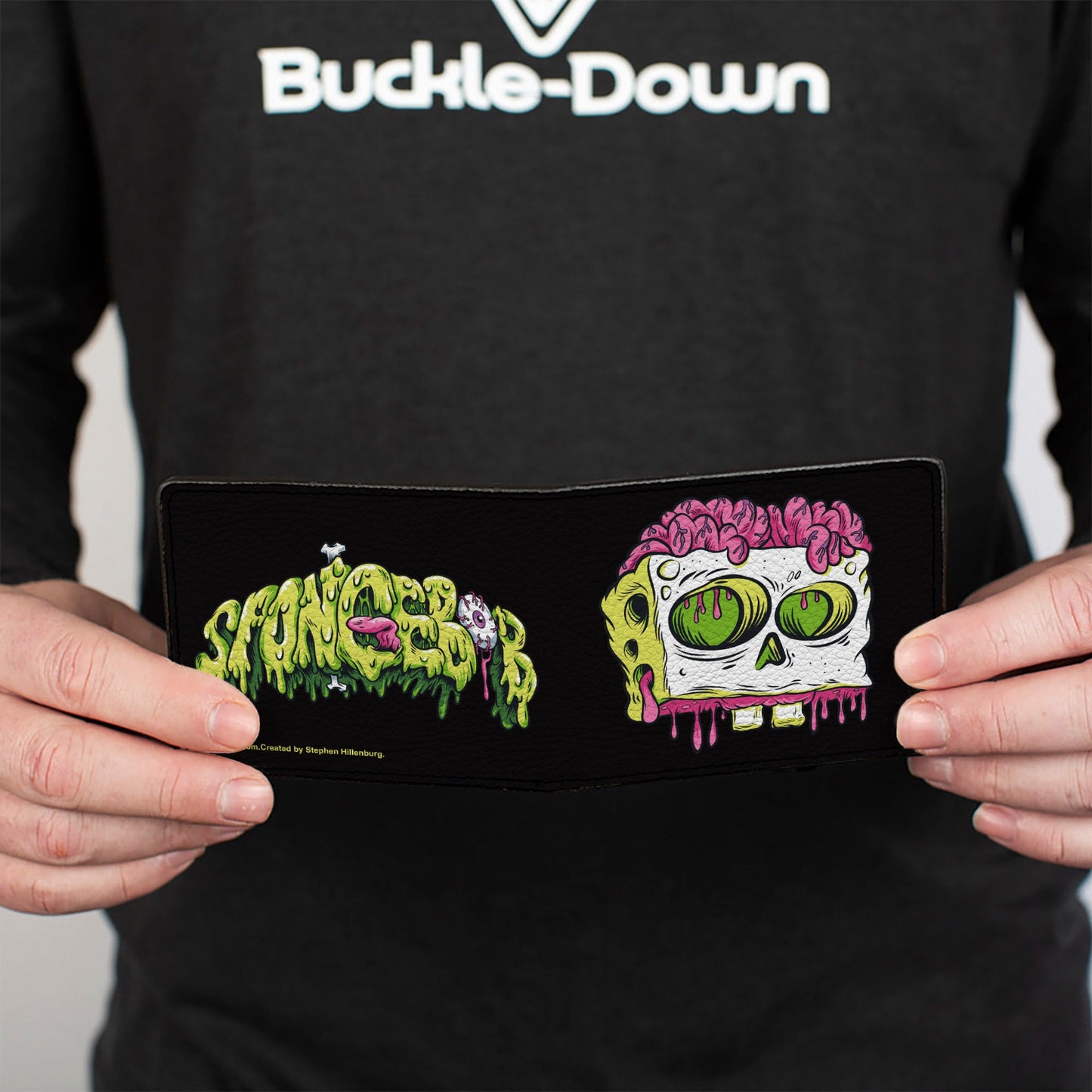 Bi-Fold Wallet - SpongeBob SquarePants SPONGEBOB Slime Text and Skull Black