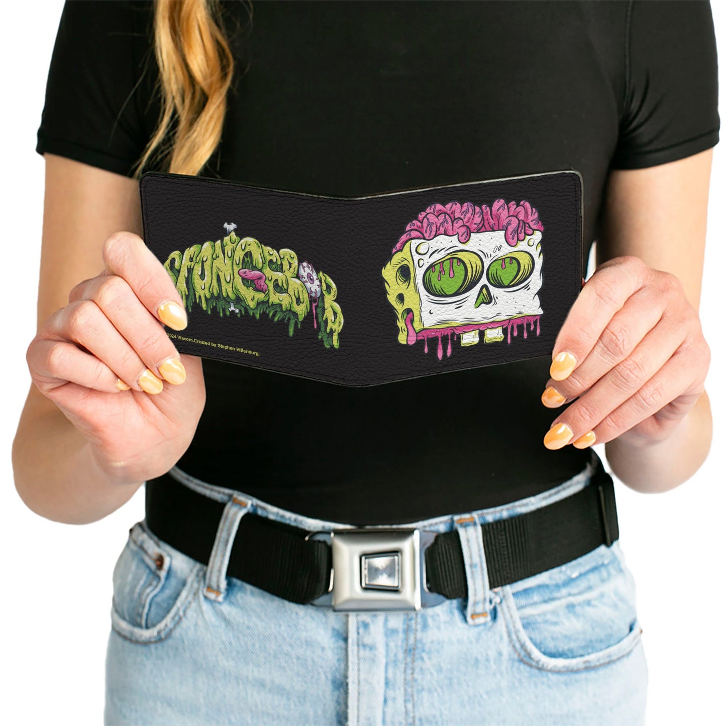 Bi-Fold Wallet - SpongeBob SquarePants SPONGEBOB Slime Text and Skull Black