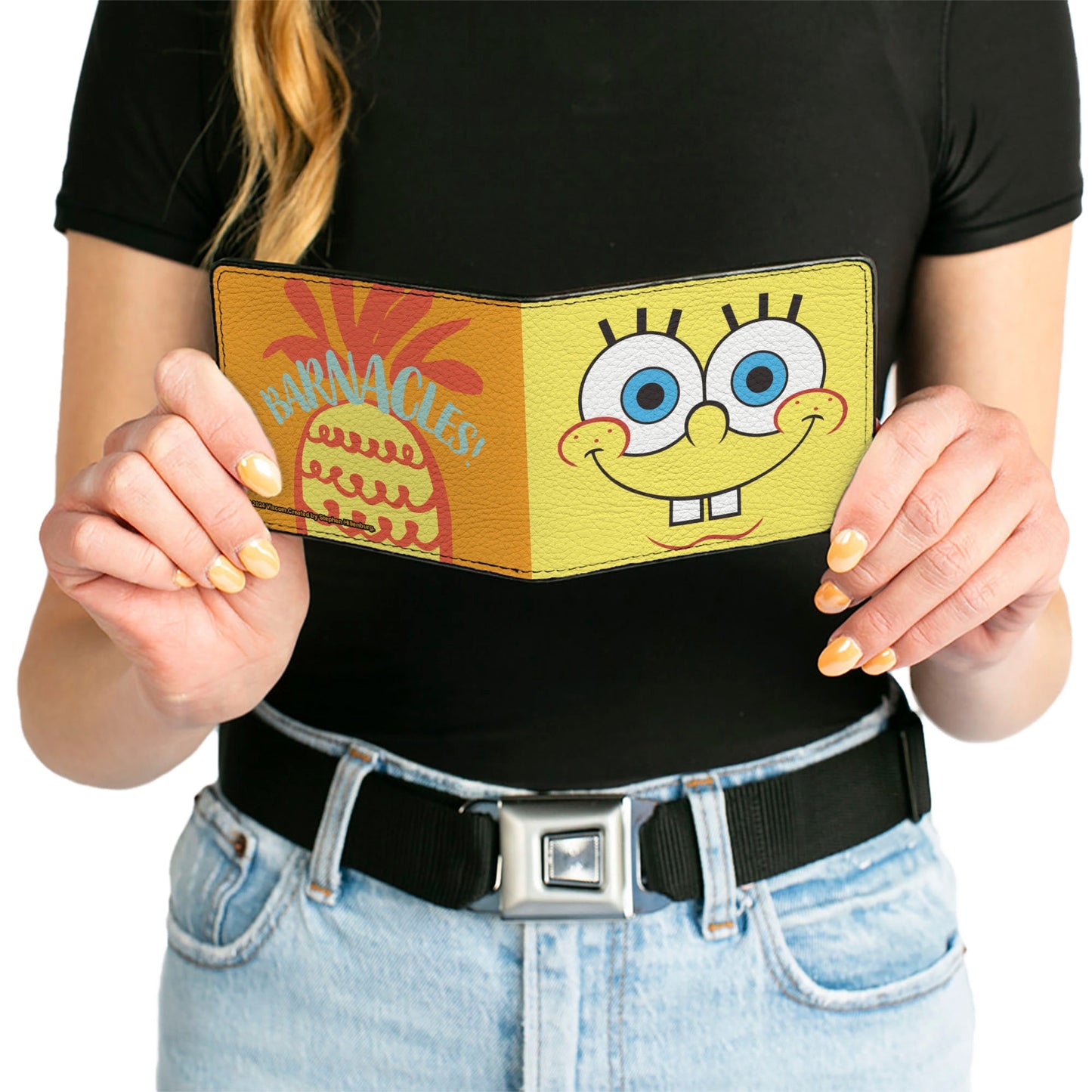 Bi-Fold Wallet - SpongeBob SquarePants Character Close-Up Face and BARNACLES Pineapple Blocks