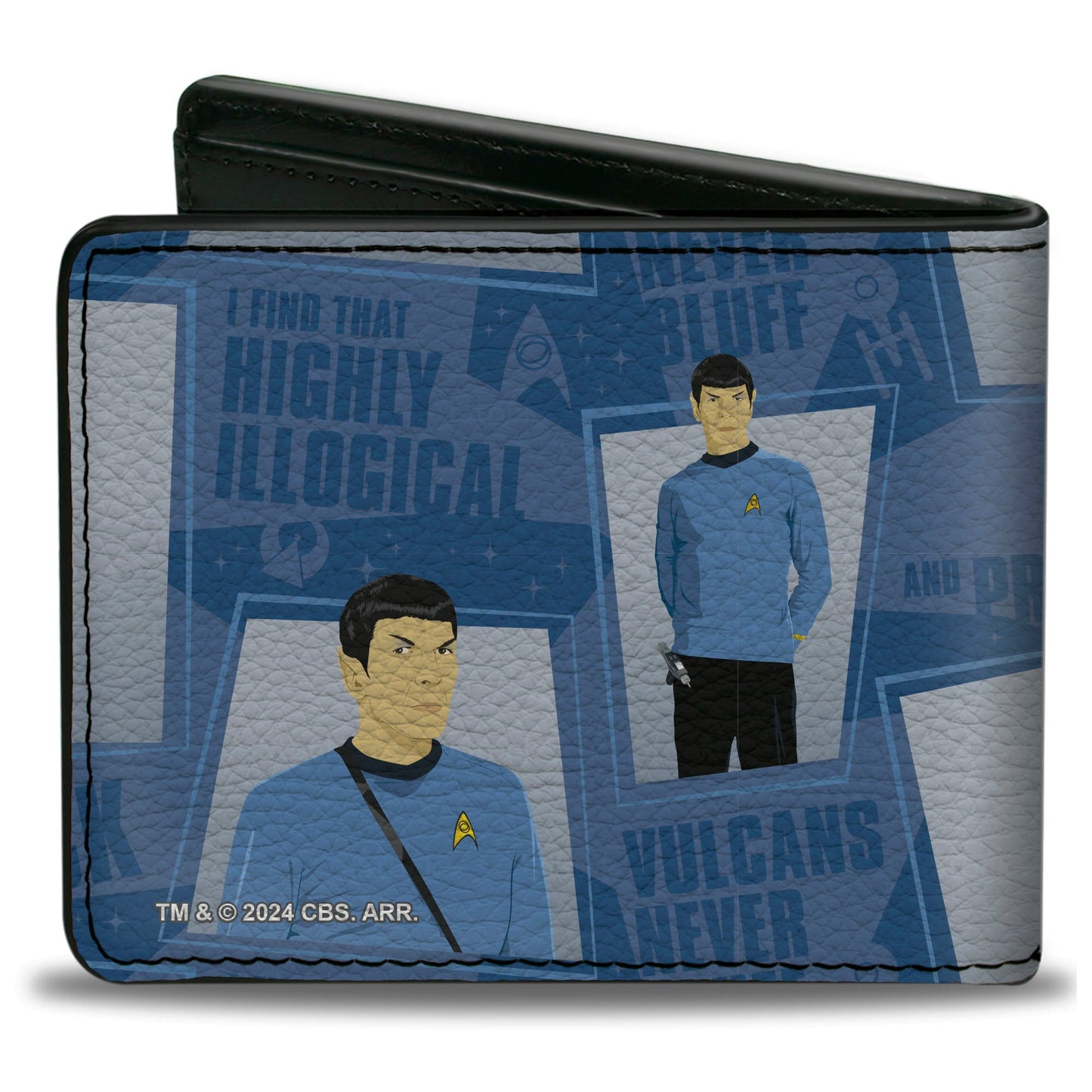 Bi-Fold Wallet - Classic Star Trek Spock Poses and Quotes Collage Blues