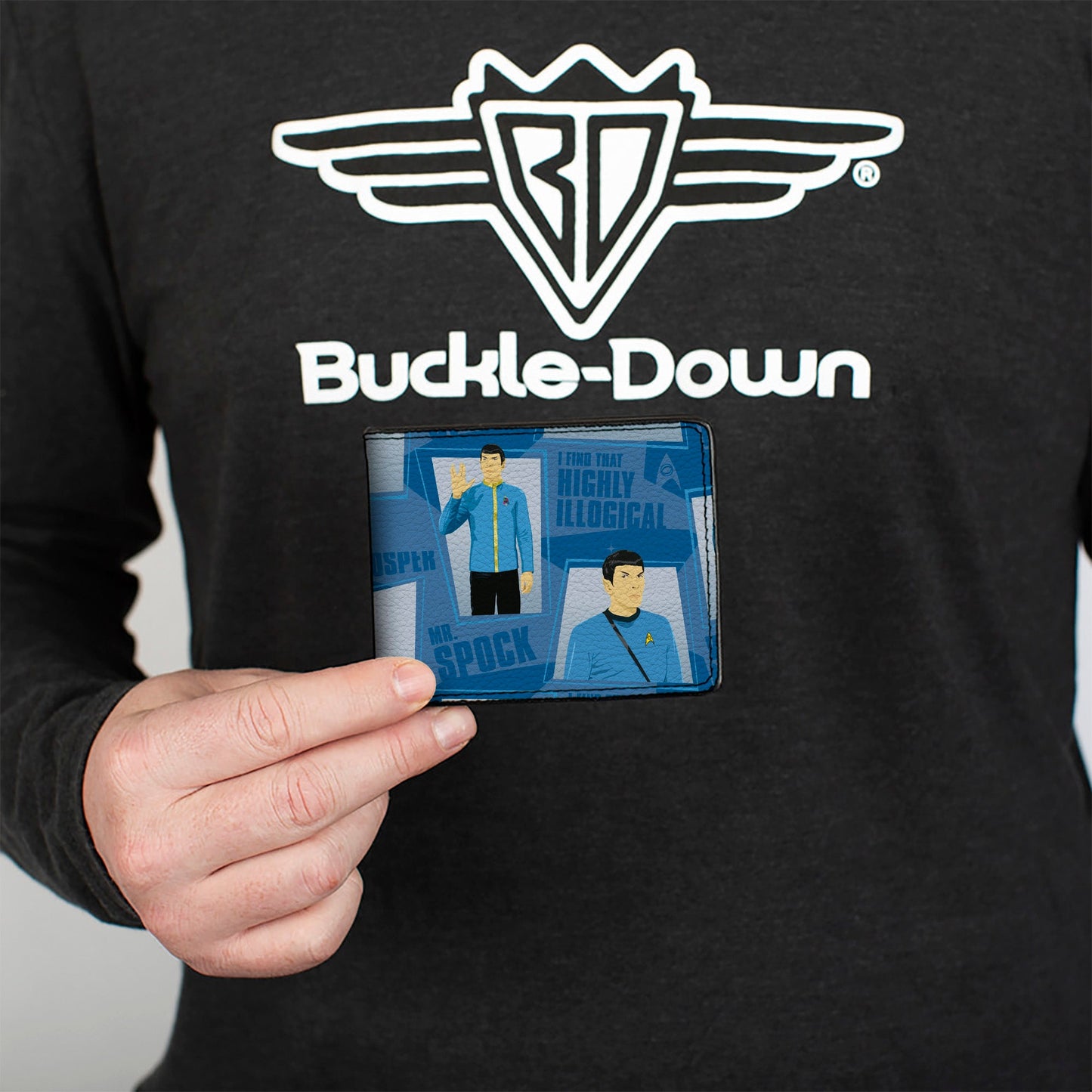 Bi-Fold Wallet - Classic Star Trek Spock Poses and Quotes Collage Blues