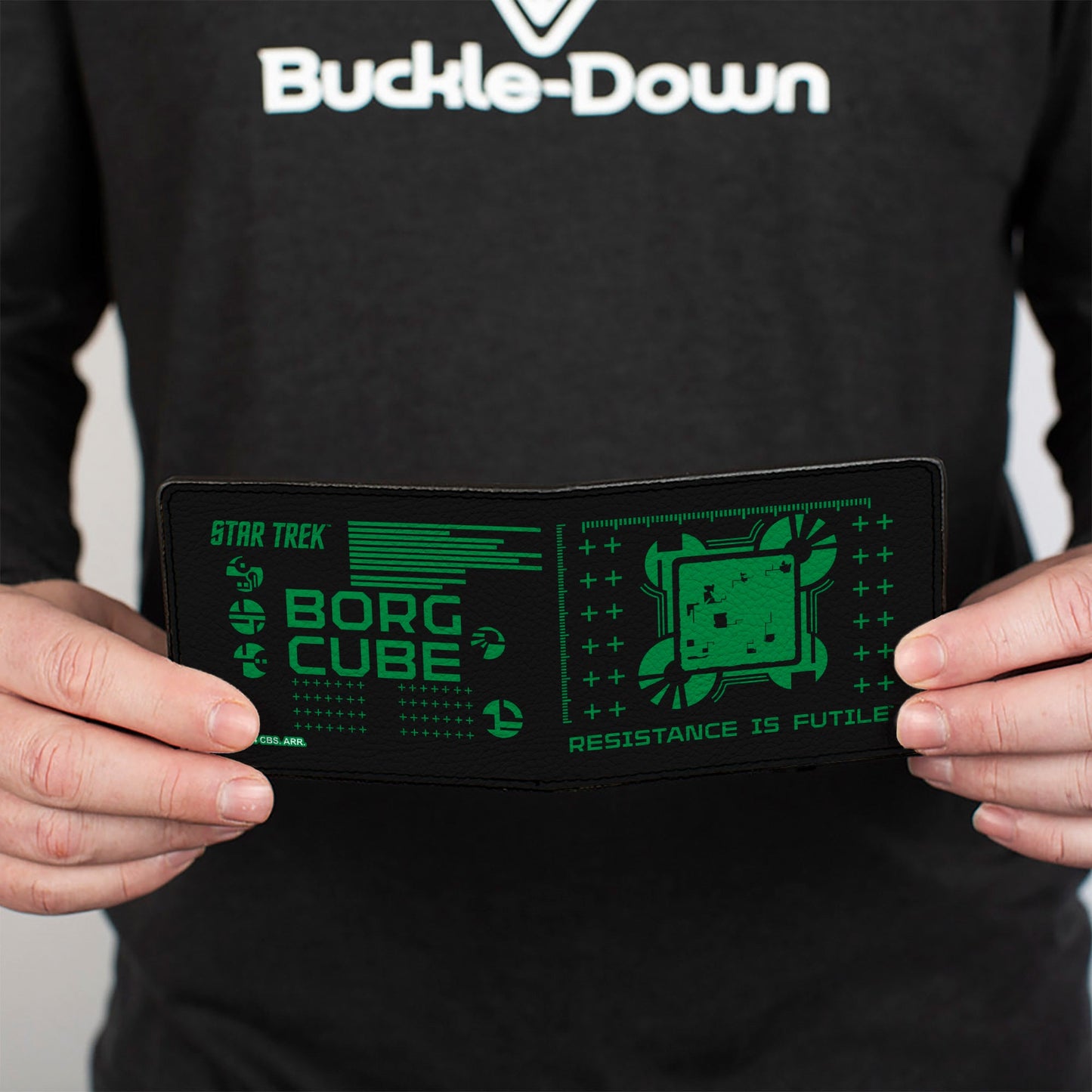 Bi-Fold Wallet - Star Trek BORG CUBE RESISTANCE IS FUTILE Icons Black/Green