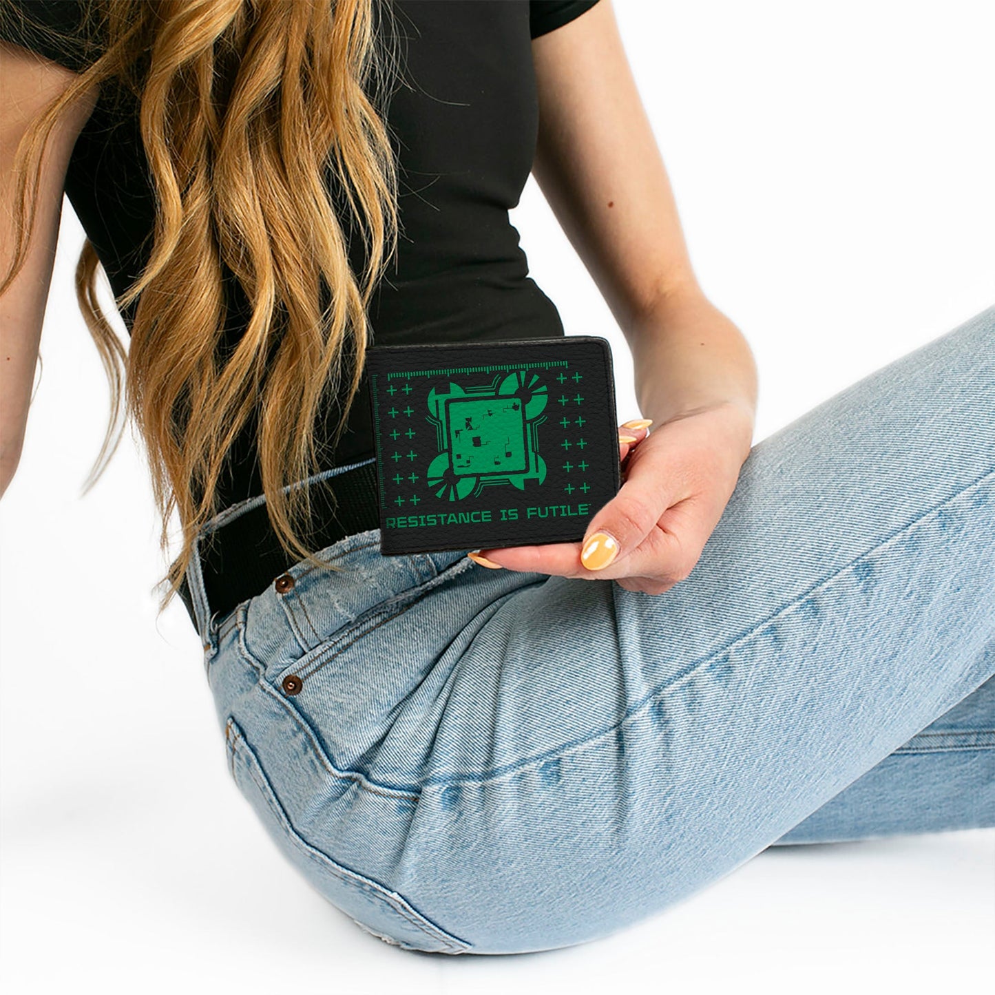 Bi-Fold Wallet - Star Trek BORG CUBE RESISTANCE IS FUTILE Icons Black/Green