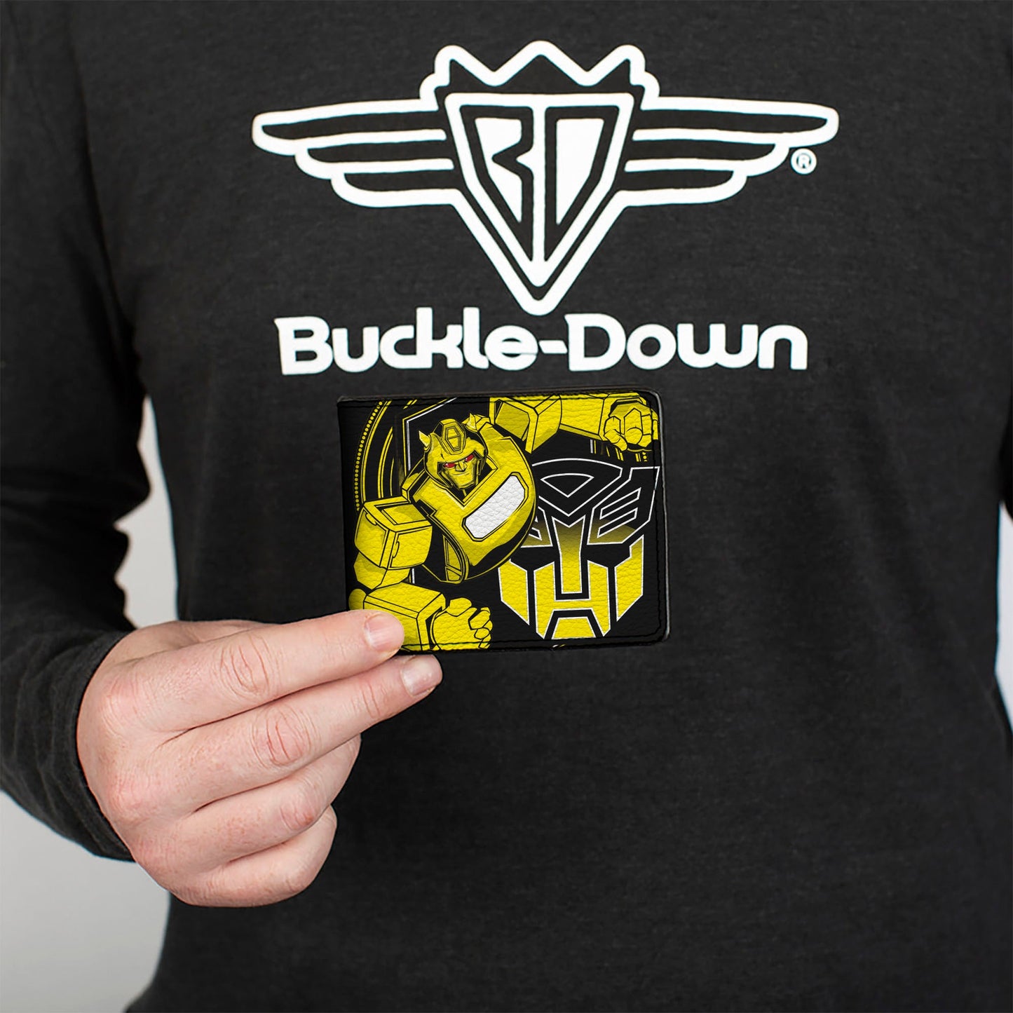 Bi-Fold Wallet - Transformers Bumblebee Pose and Autobot Logo Shield Black/Yellows