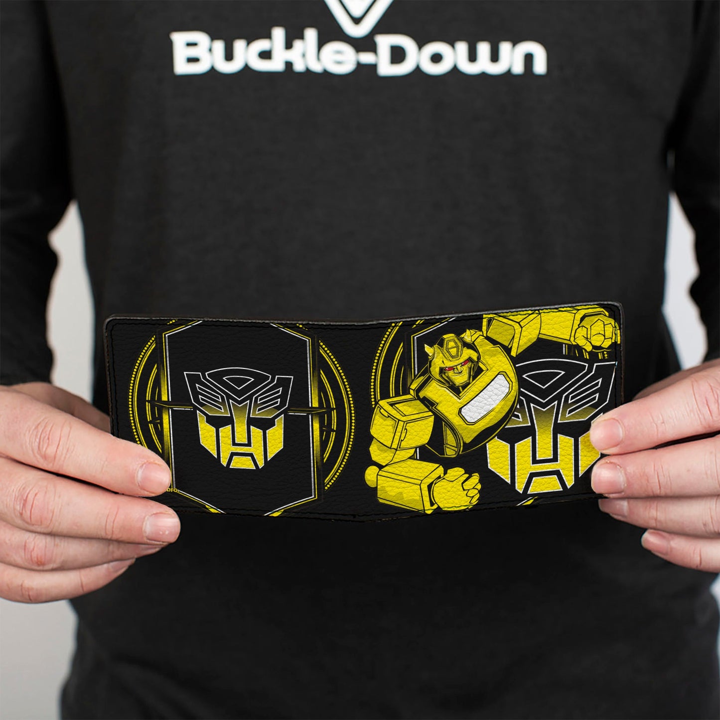 Bi-Fold Wallet - Transformers Bumblebee Pose and Autobot Logo Shield Black/Yellows