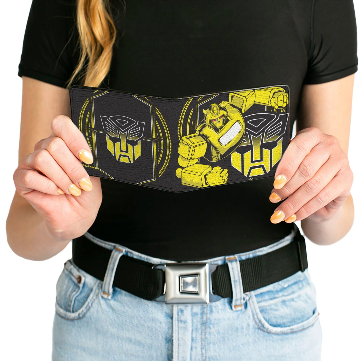 Bi-Fold Wallet - Transformers Bumblebee Pose and Autobot Logo Shield Black/Yellows