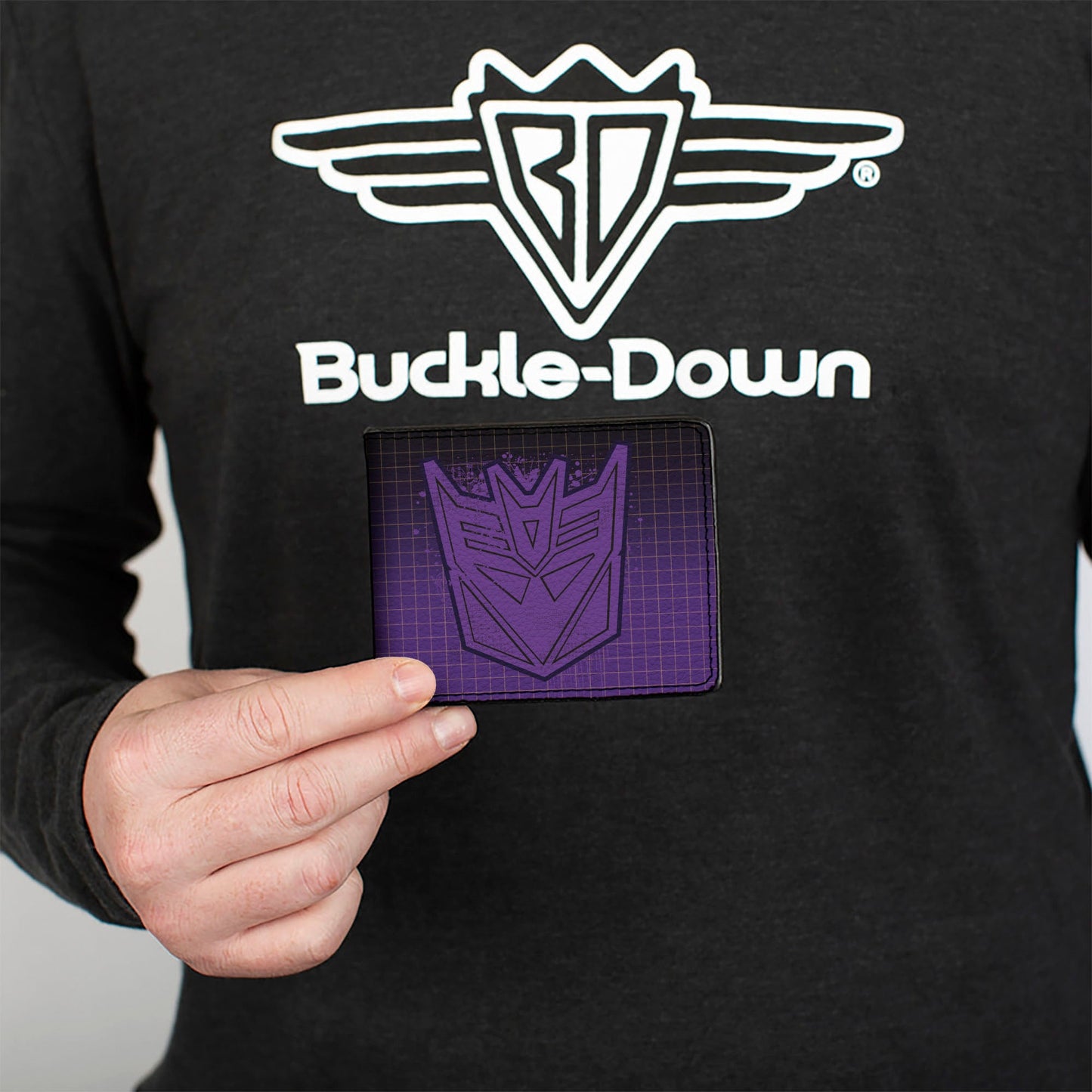 Bi-Fold Wallet - Transformers DECEPTICONS Shield Splatter and Text Grid Fade Purples