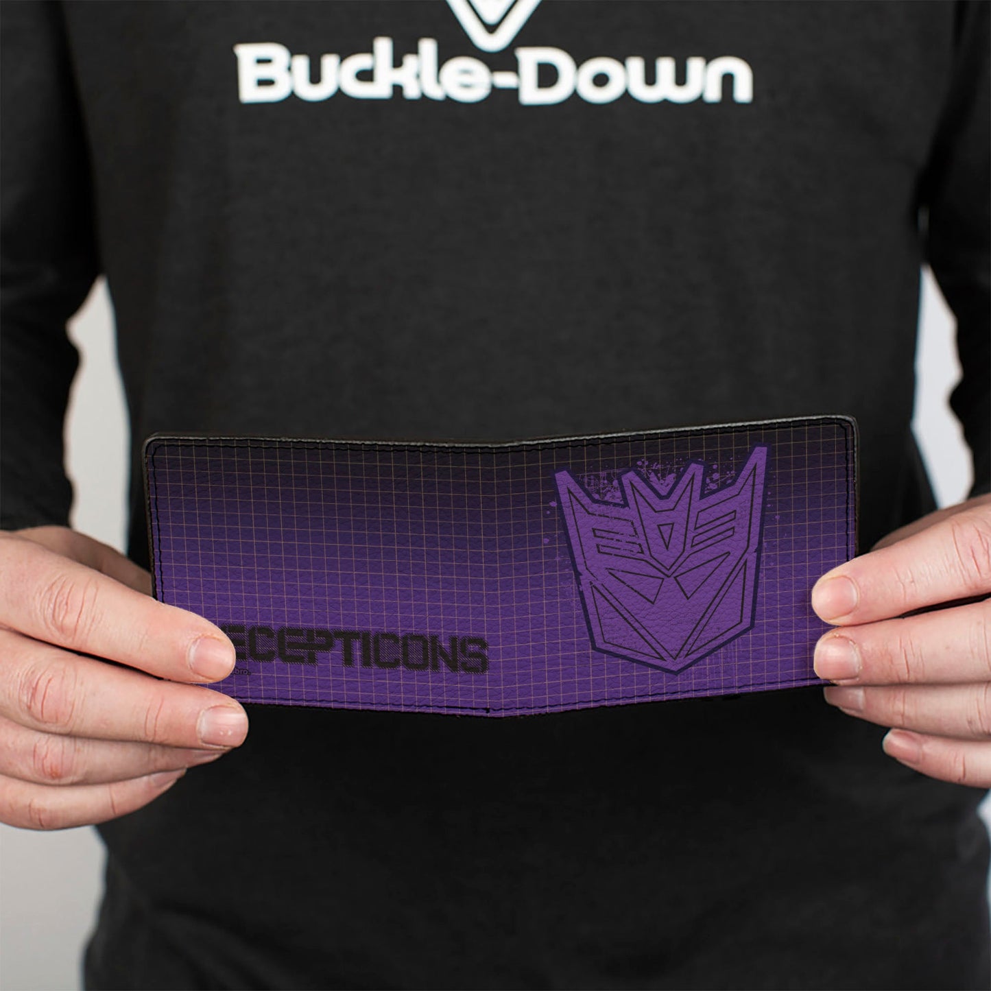 Bi-Fold Wallet - Transformers DECEPTICONS Shield Splatter and Text Grid Fade Purples