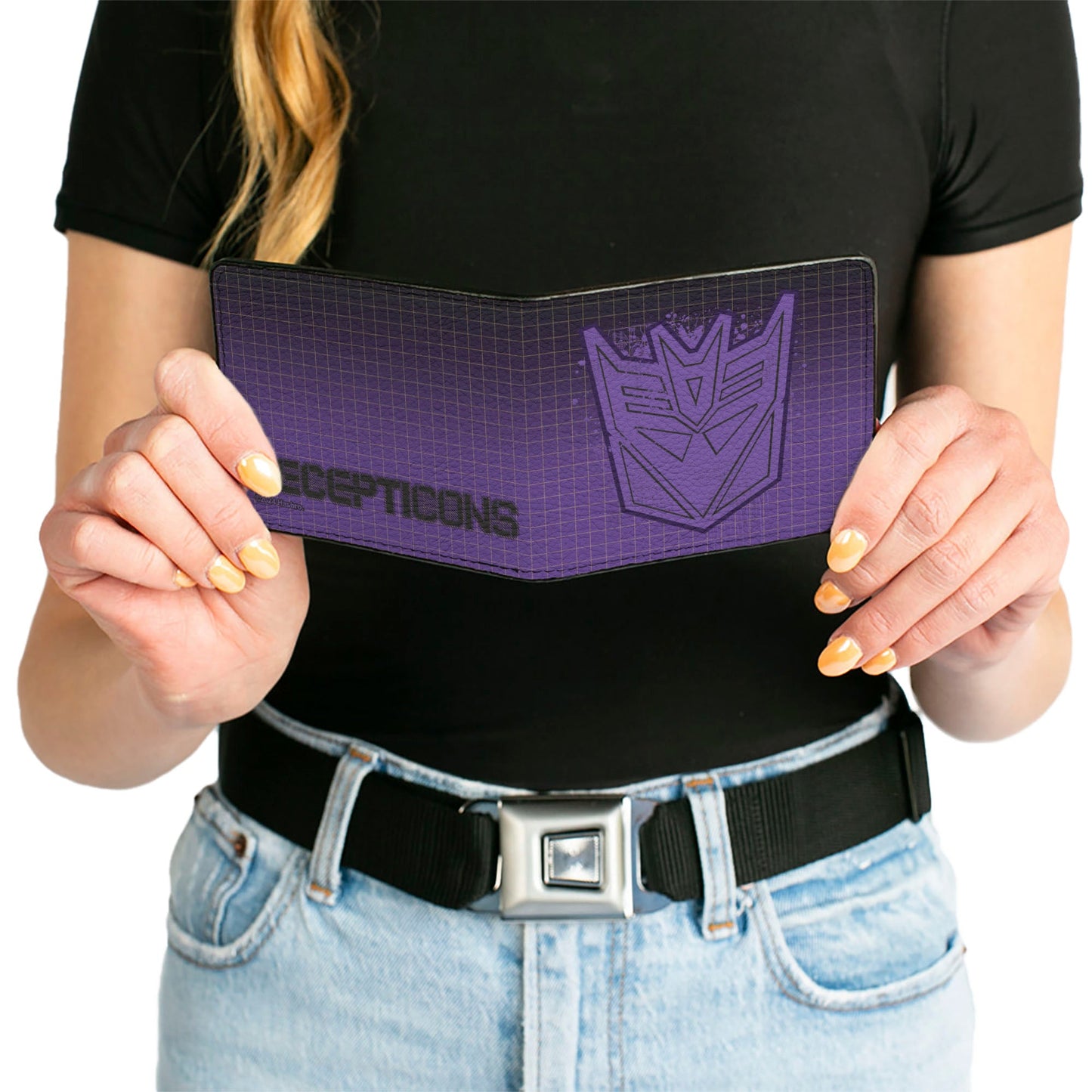 Bi-Fold Wallet - Transformers DECEPTICONS Shield Splatter and Text Grid Fade Purples