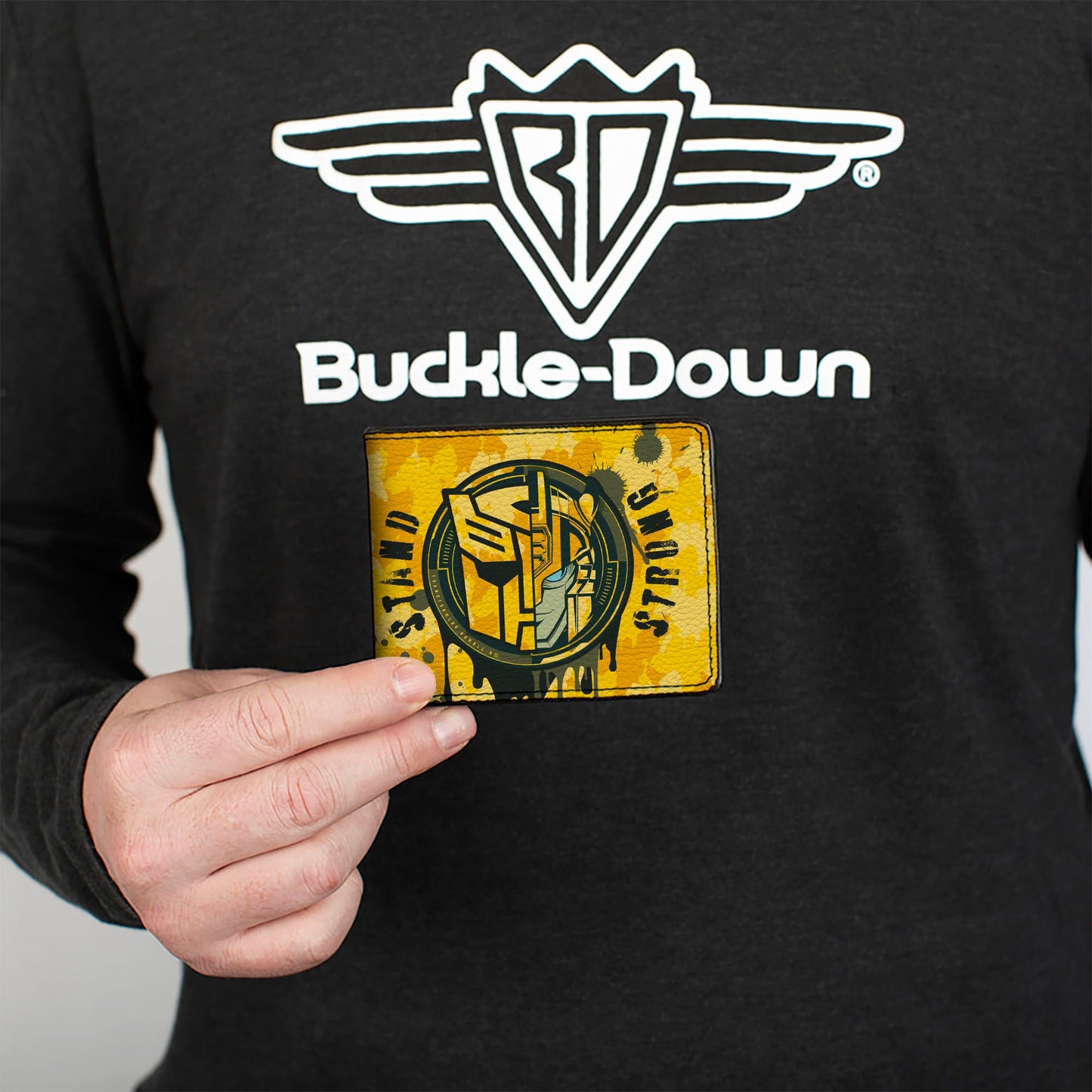 Bi-Fold Wallet - TRANSFORMERS Bumblebee STAND STRONG Autobot Icon Splatter Yellows