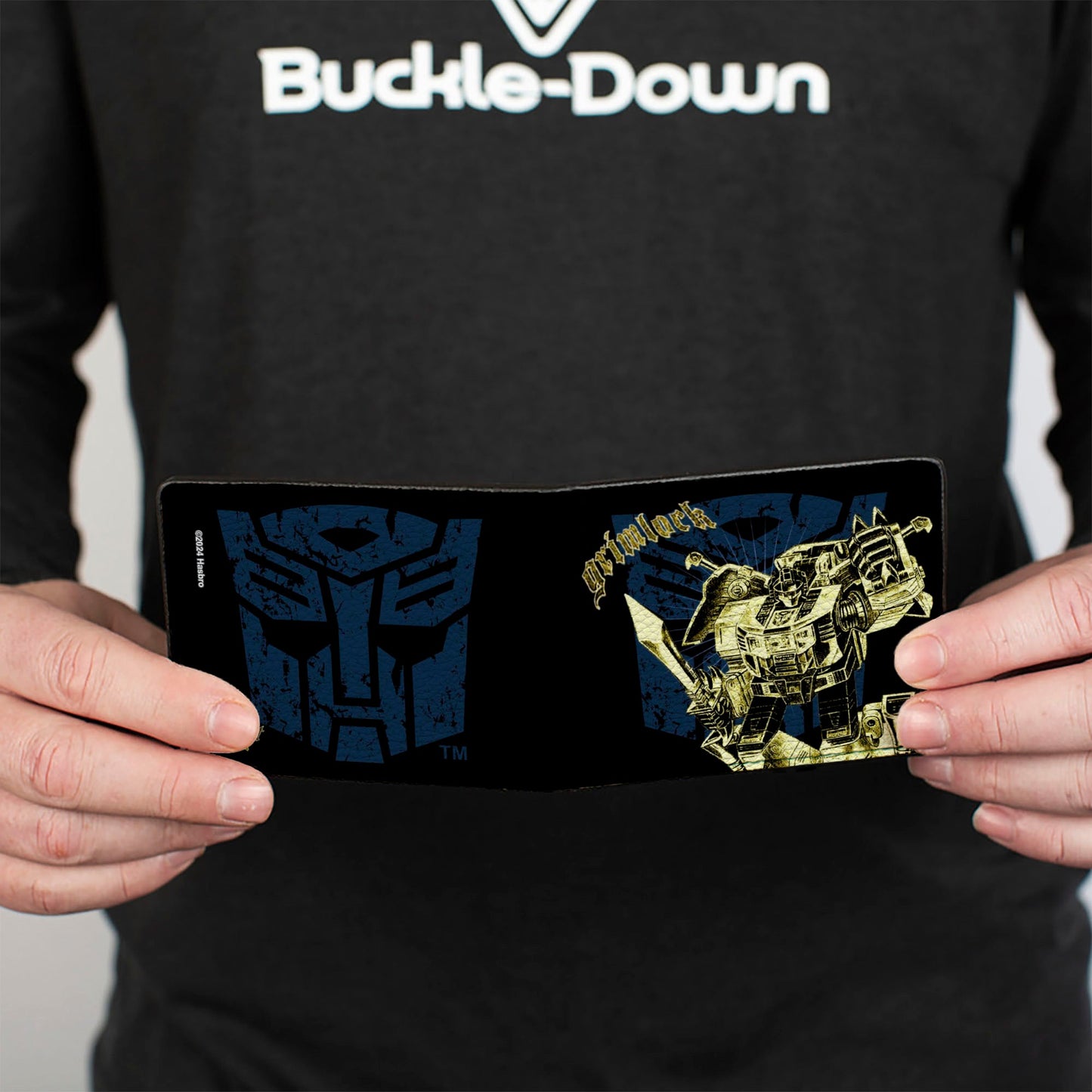 Bi-Fold Wallet - Transformers GRIMLOCK Sword Pose and Autobot Shield Black/Blue/Beige