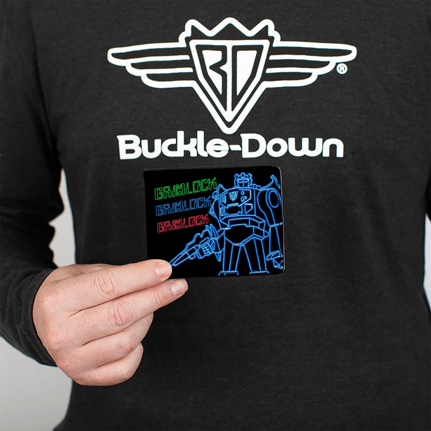 Bi-Fold Wallet - Transformers Electric GRIMLOCK Pose and Autobot Circuit Logo Black/Green/Blue/Red