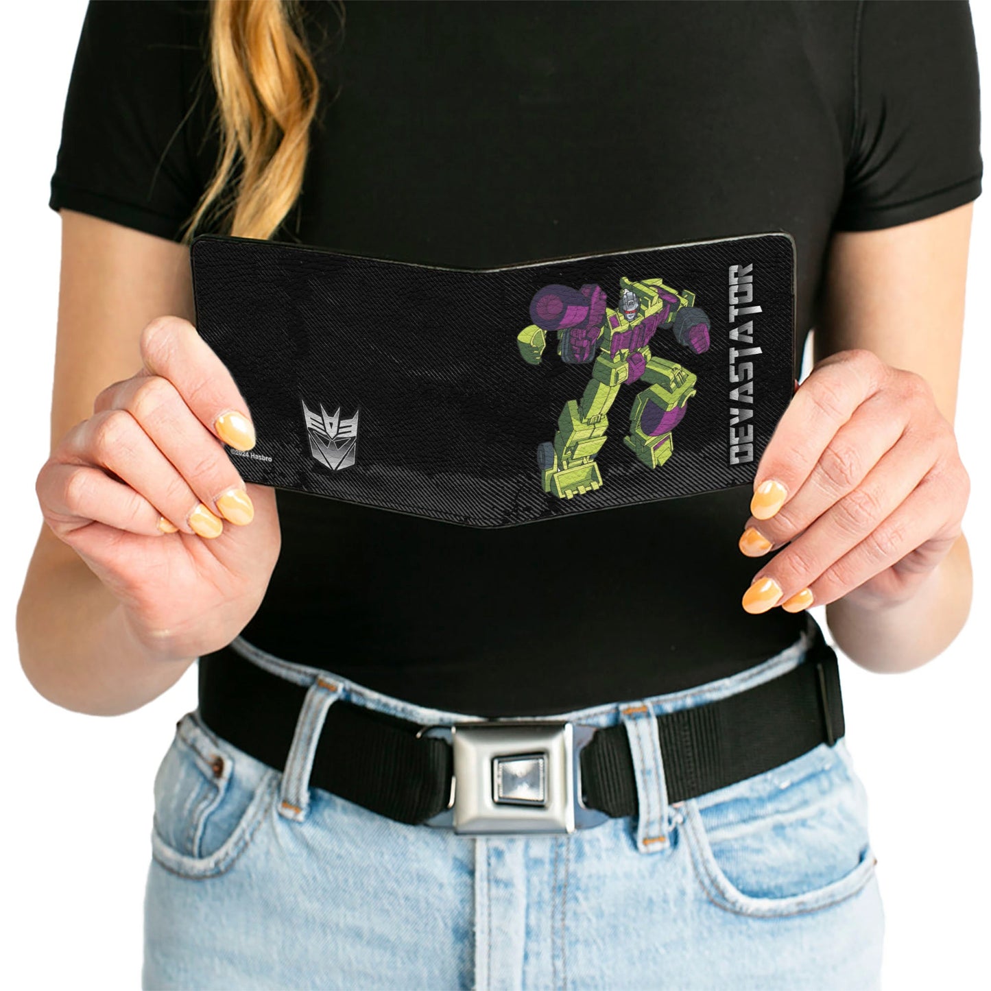 Bi-Fold Wallet - Transformers DEVASTATOR Action Pose and Decepticon Shield Black/Silver Fade