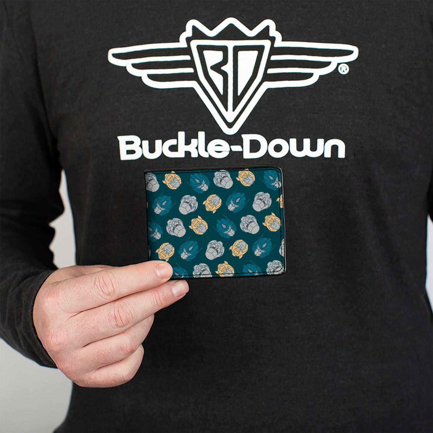 Bi-Fold Wallet - Transformers BumbleBee Optimus Prime and Megatron Heads Collage Blue
