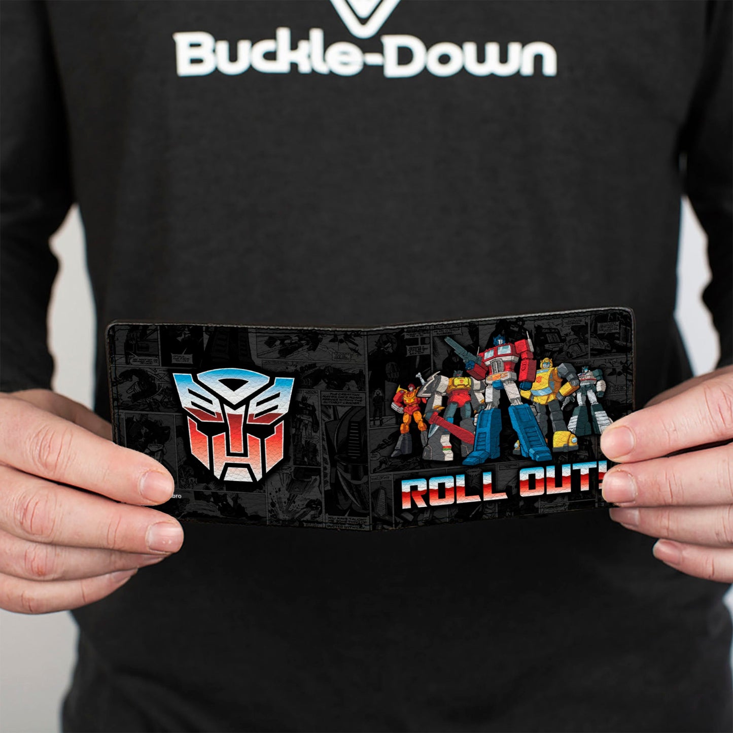 Bi-Fold Wallet - Transformers Autobots ROLL OUT Pose and Shield Comic Panels Grays