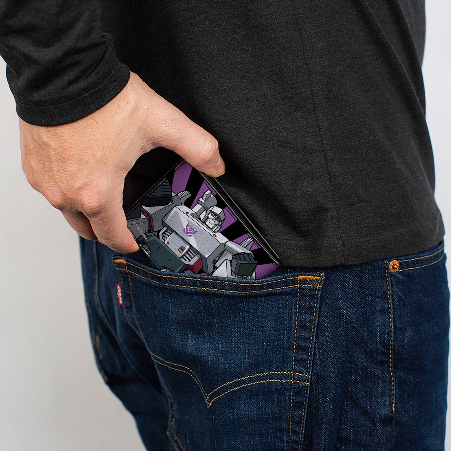 Bi-Fold Wallet - Transformers Megatron Blaster and Standing Poses Rays Black/Purple