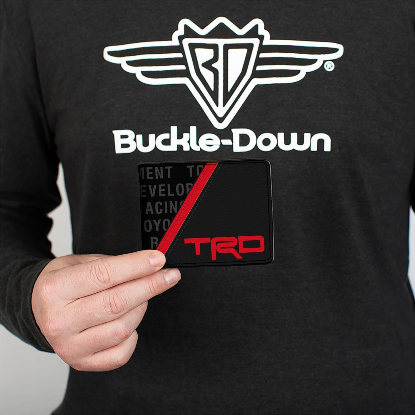 Bi-Fold Wallet - Toyota TRD Logo and TOYOTA RACING DEVELOPMENT Text Stripe Black/Red/Gray