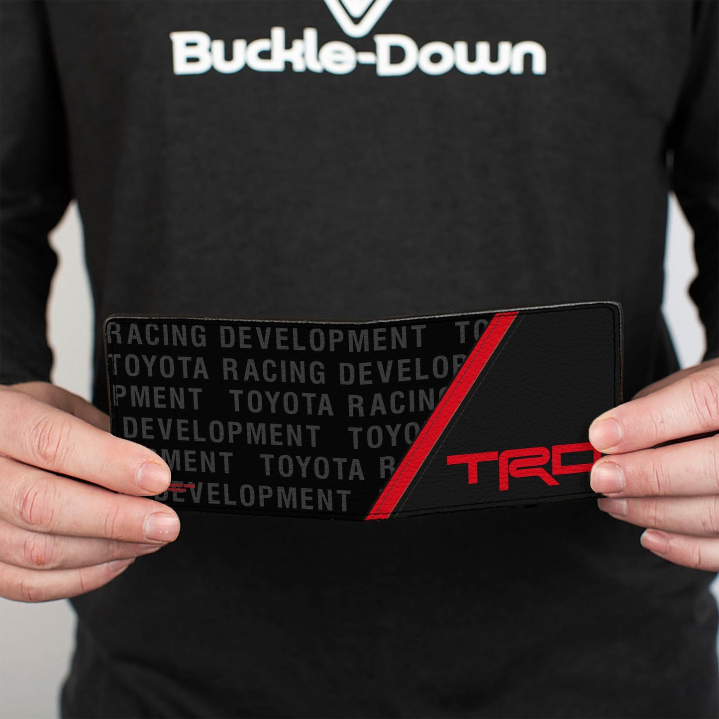 Bi-Fold Wallet - Toyota TRD Logo and TOYOTA RACING DEVELOPMENT Text Stripe Black/Red/Gray