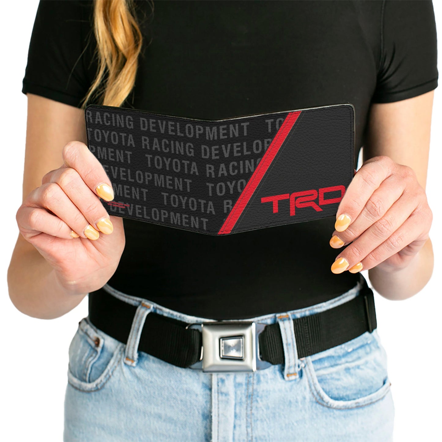 Bi-Fold Wallet - Toyota TRD Logo and TOYOTA RACING DEVELOPMENT Text Stripe Black/Red/Gray