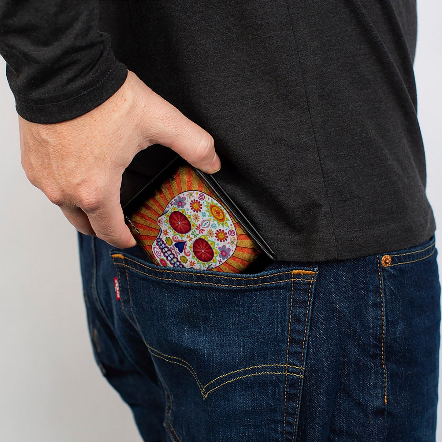 Bi-Fold Wallet - Sugar Skull Rays Black Multi Color