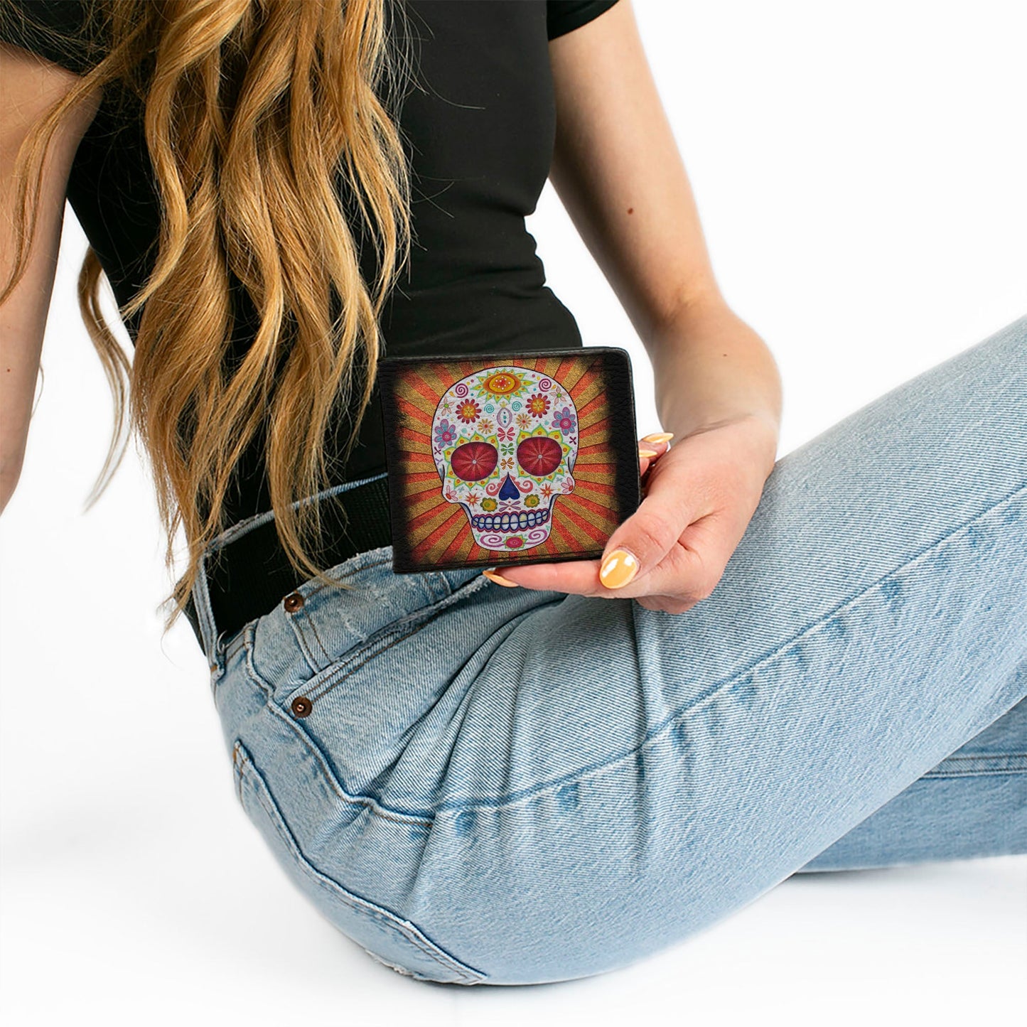 Bi-Fold Wallet - Sugar Skull Rays Black Multi Color