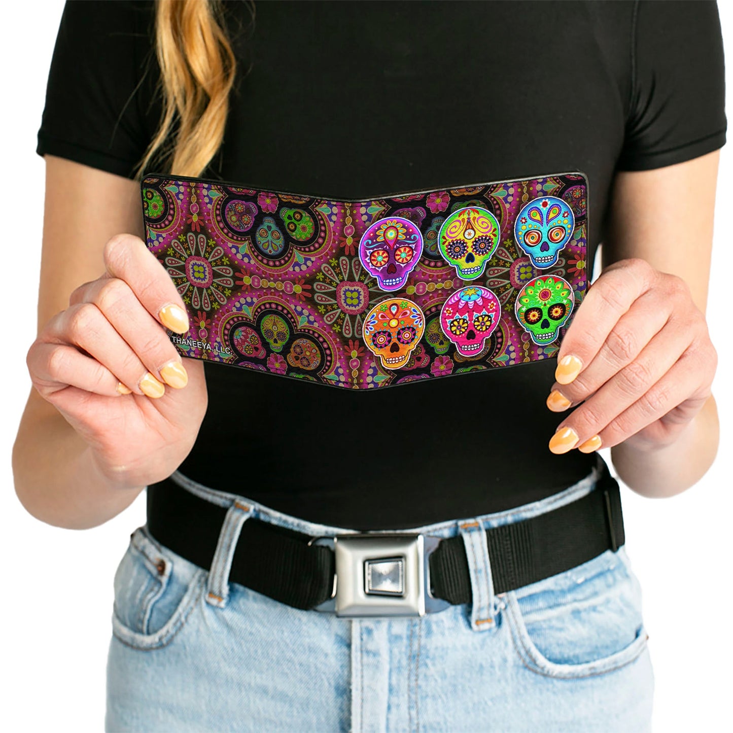 Bi-Fold Wallet - Six Sugar Skulls Multi Color