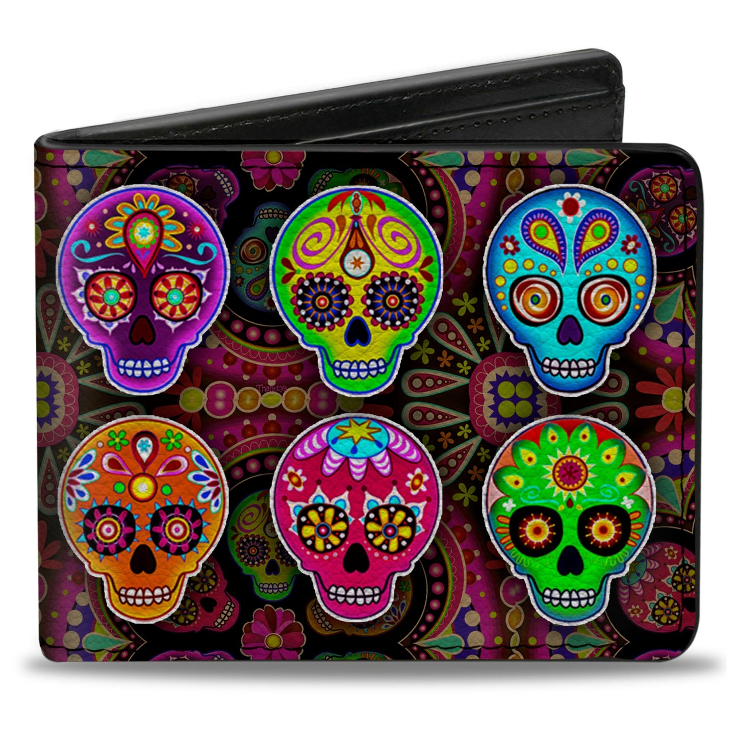 Bi-Fold Wallet - Six Sugar Skulls Multi Color