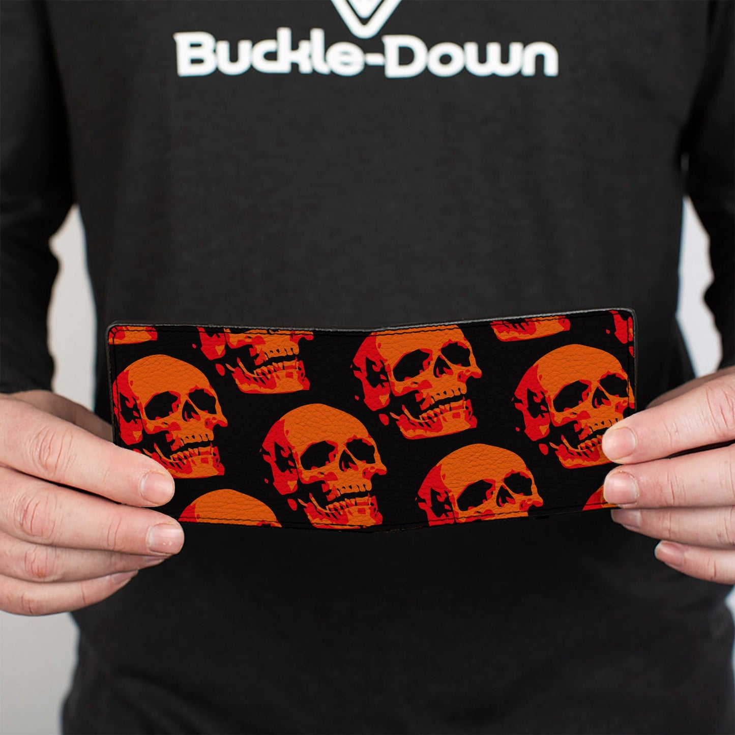 Bi-Fold Wallet - 3-D Skulls Repeat Black Reds