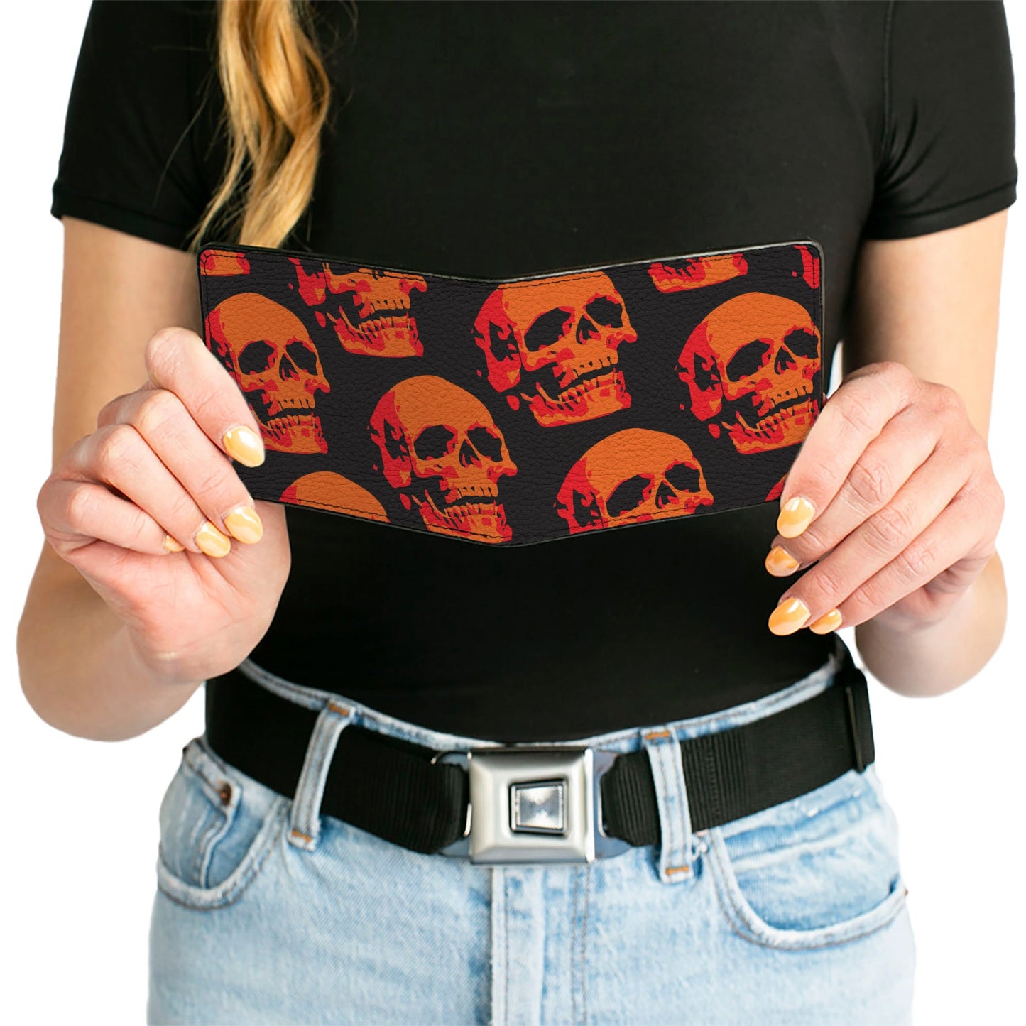 Bi-Fold Wallet - 3-D Skulls Repeat Black Reds