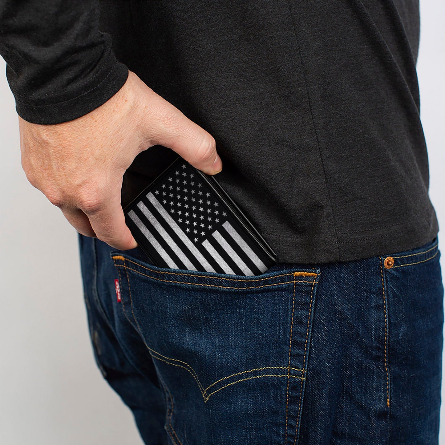 Bi-Fold Wallet - American Flag Weathered Black White