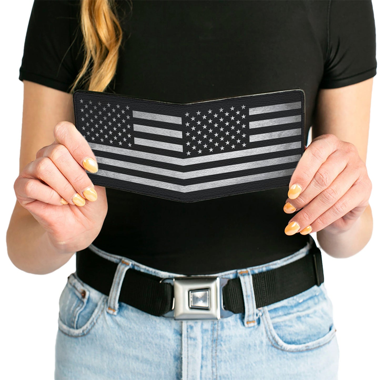 Bi-Fold Wallet - American Flag Weathered Black White