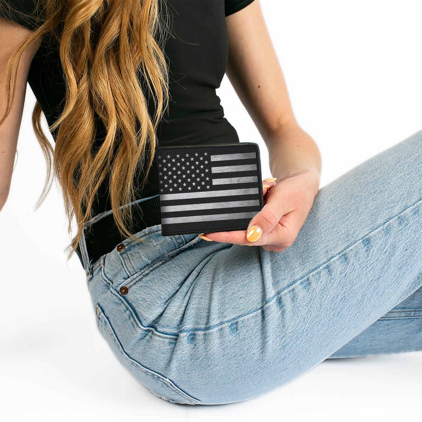 Bi-Fold Wallet - American Flag Weathered Black White