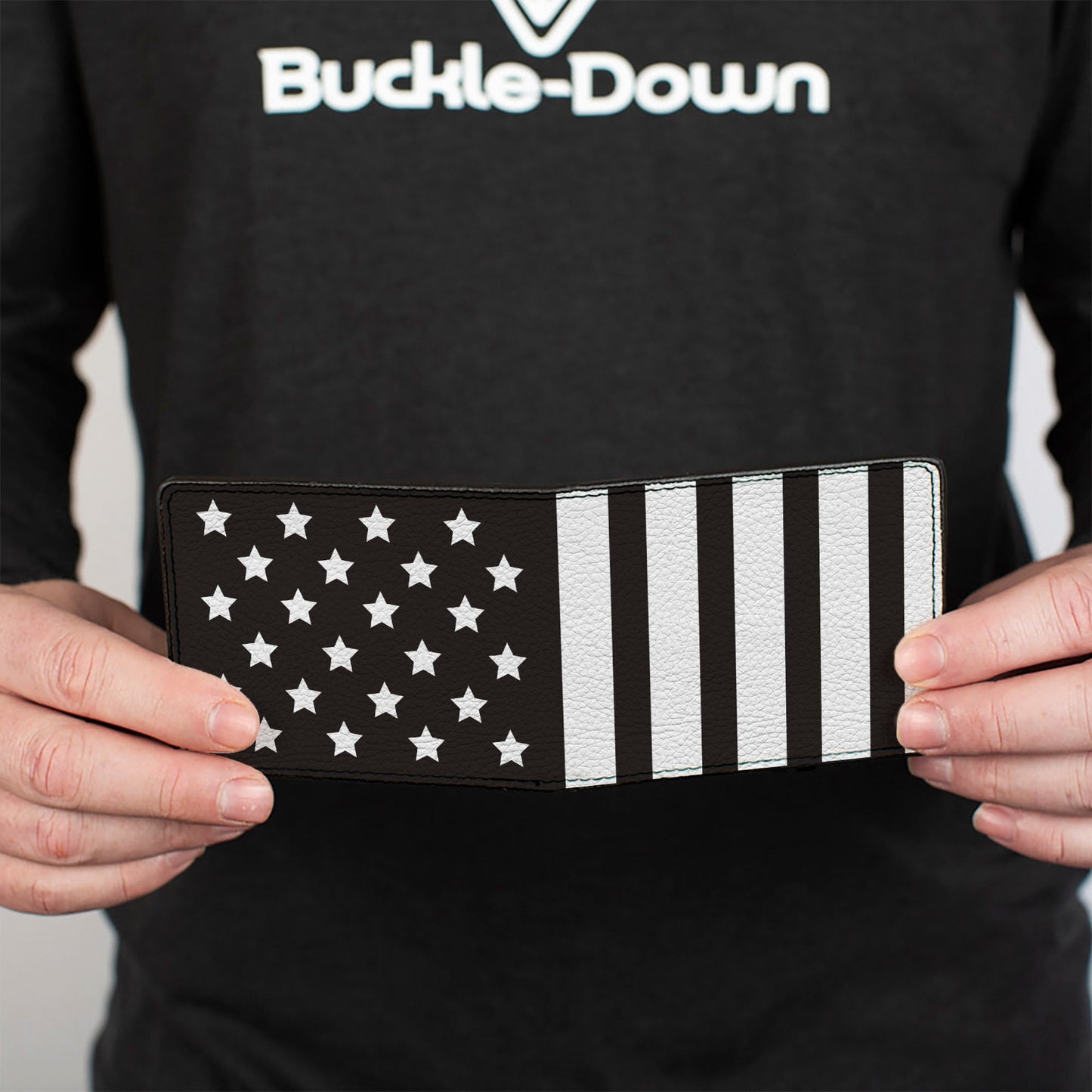 Bi-Fold Wallet - American Flag CLOSE-UP Black White