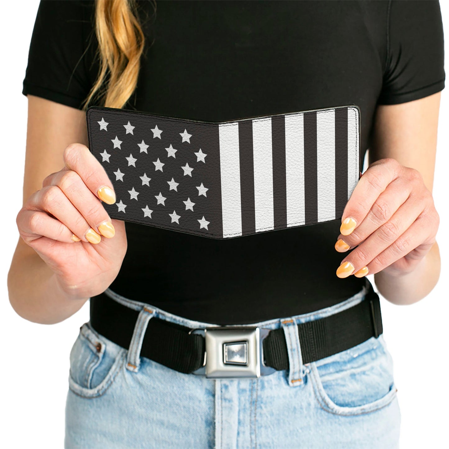 Bi-Fold Wallet - American Flag CLOSE-UP Black White
