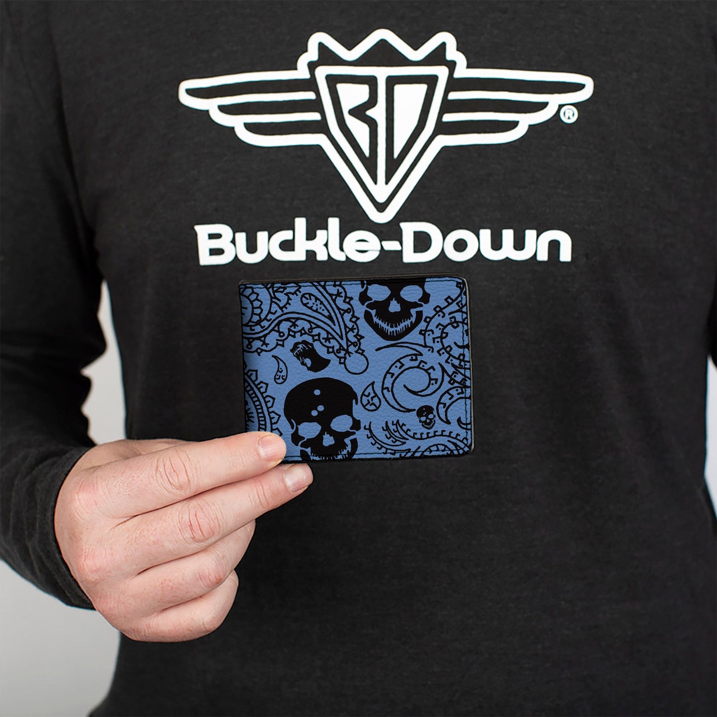 Bi-Fold Wallet - Bandana Skulls Baby Blue Black