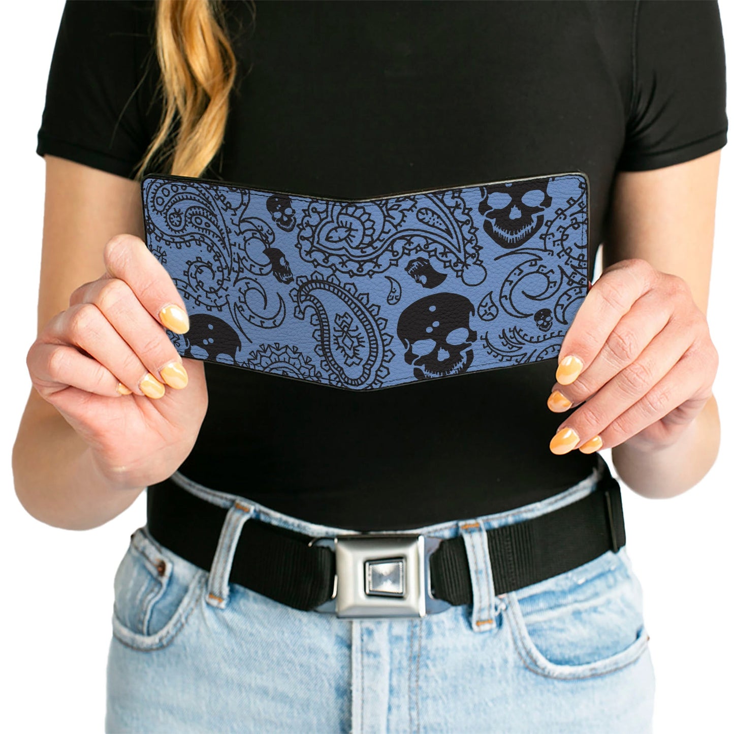 Bi-Fold Wallet - Bandana Skulls Baby Blue Black