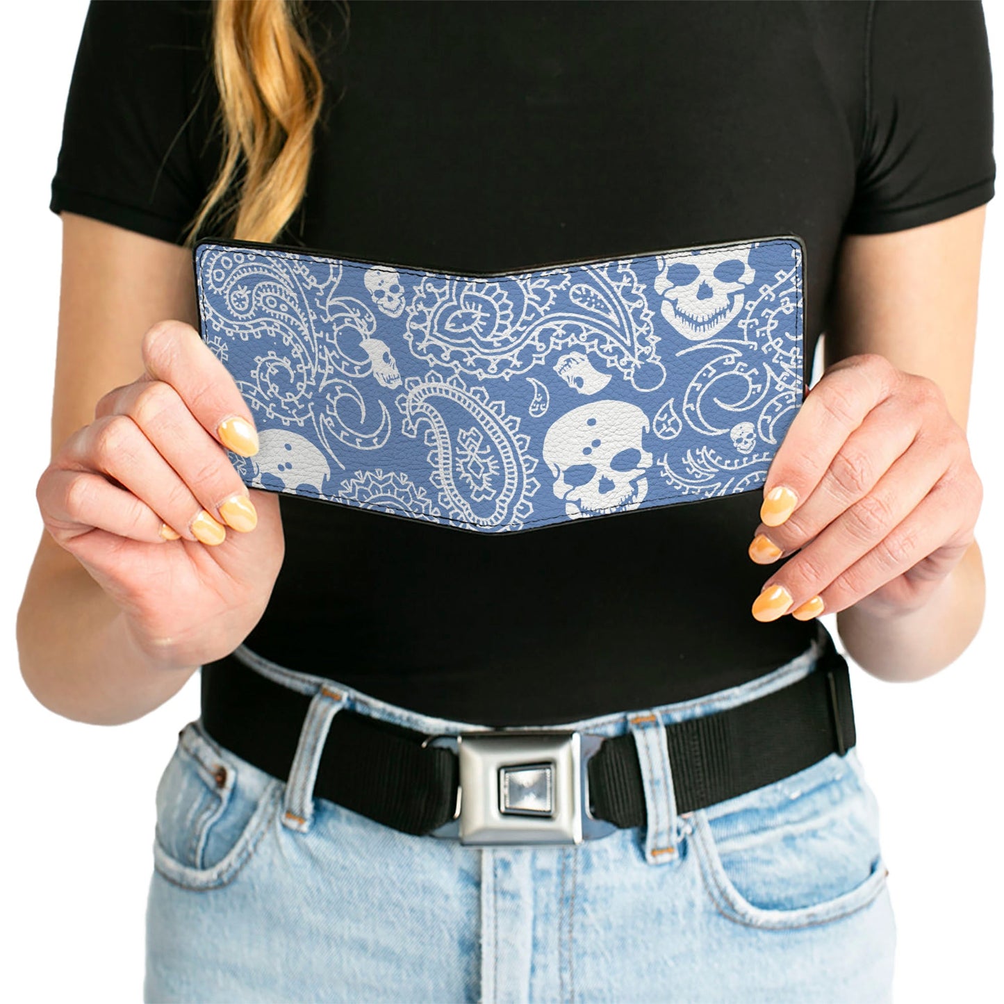 Bi-Fold Wallet - Bandana Skulls Baby Blue White