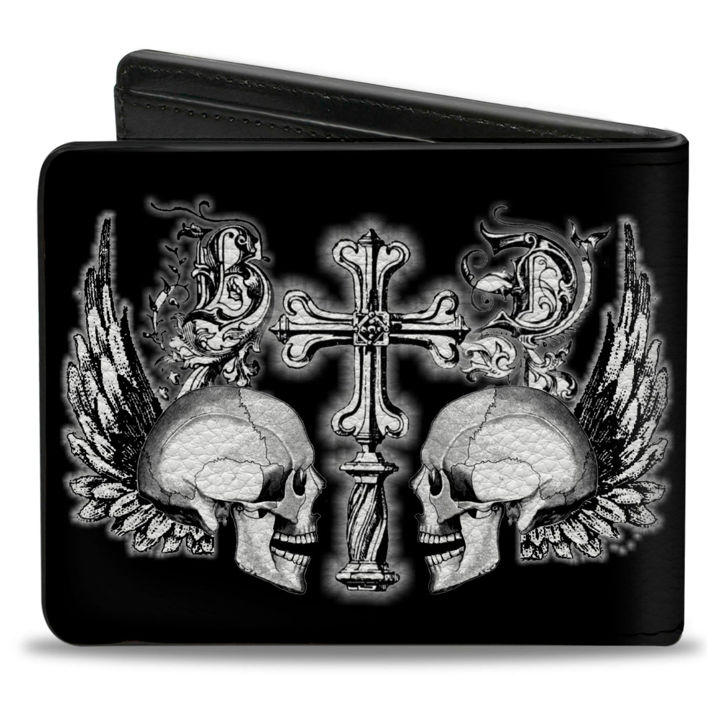 Bi-Fold Wallet - BD Skulls w Wings Black White