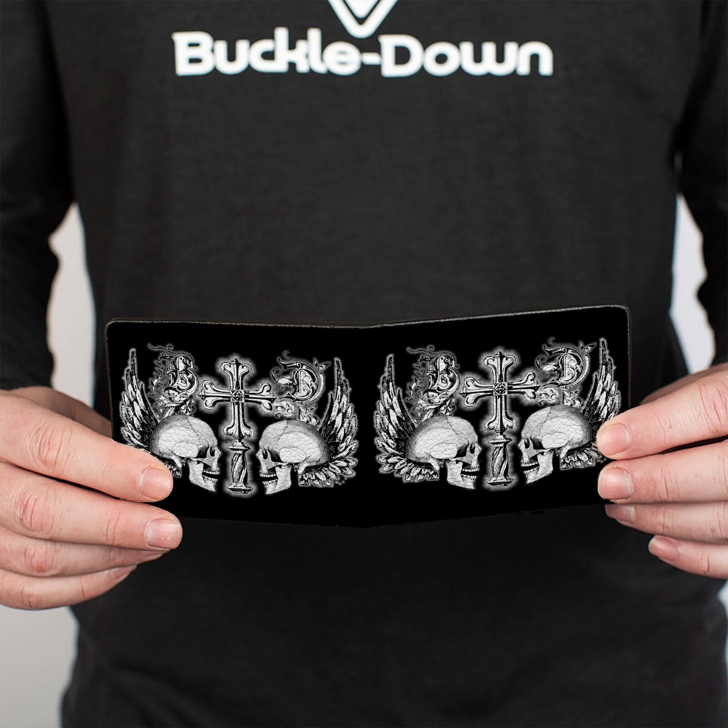 Bi-Fold Wallet - BD Skulls w Wings Black White