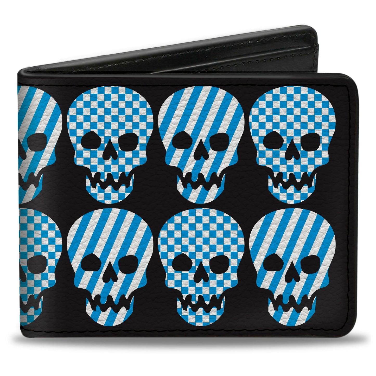 Bi-Fold Wallet - Checker & Stripe Skulls Black White Baby Blue