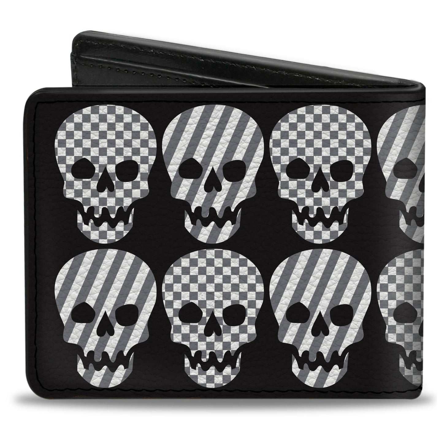 Bi-Fold Wallet - Checker & Stripe Skulls Black White Gray